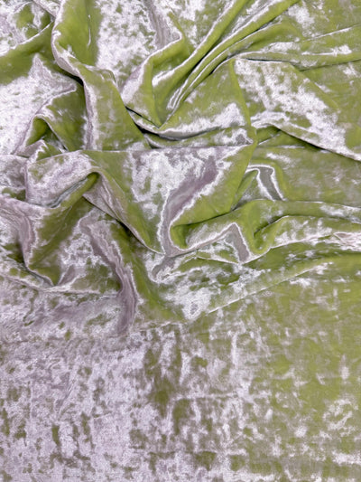 Samantha LIME GREEN SILVER Polyester Stretch Crushed Velvet Fabric by the Yard for Bows, Topknot. Headwraps, Clothes, Costumes, Crafts