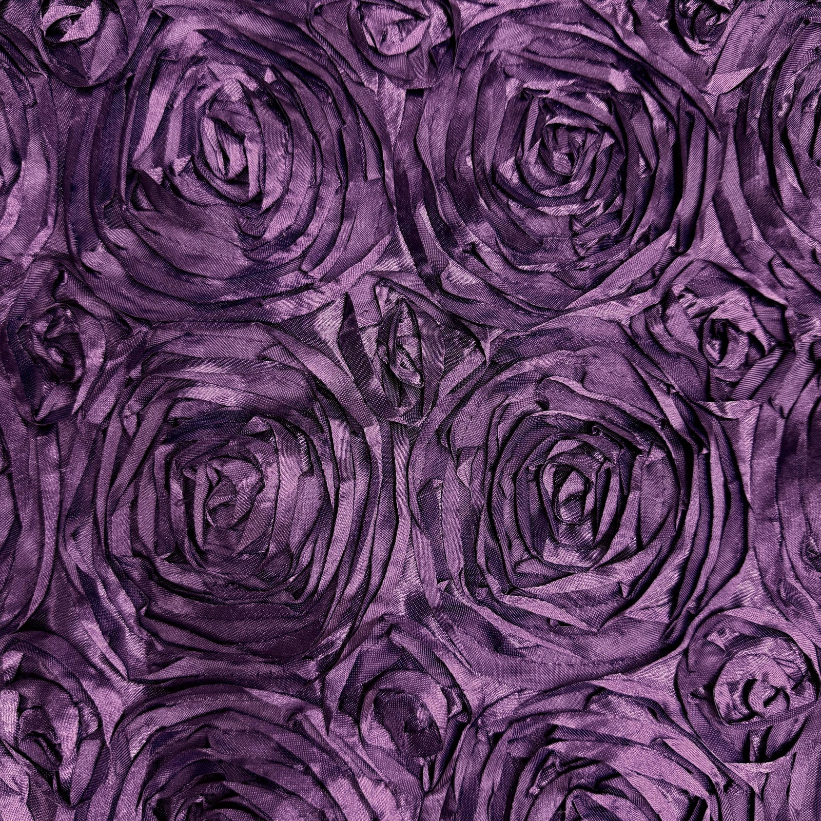 Paige EGGPLANT 3D Floral Polyester Satin Rosette Fabric by the Yard - 10028