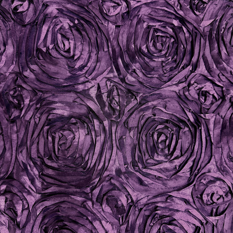 Paige EGGPLANT 3D Floral Polyester Satin Rosette Fabric by the Yard - 10028