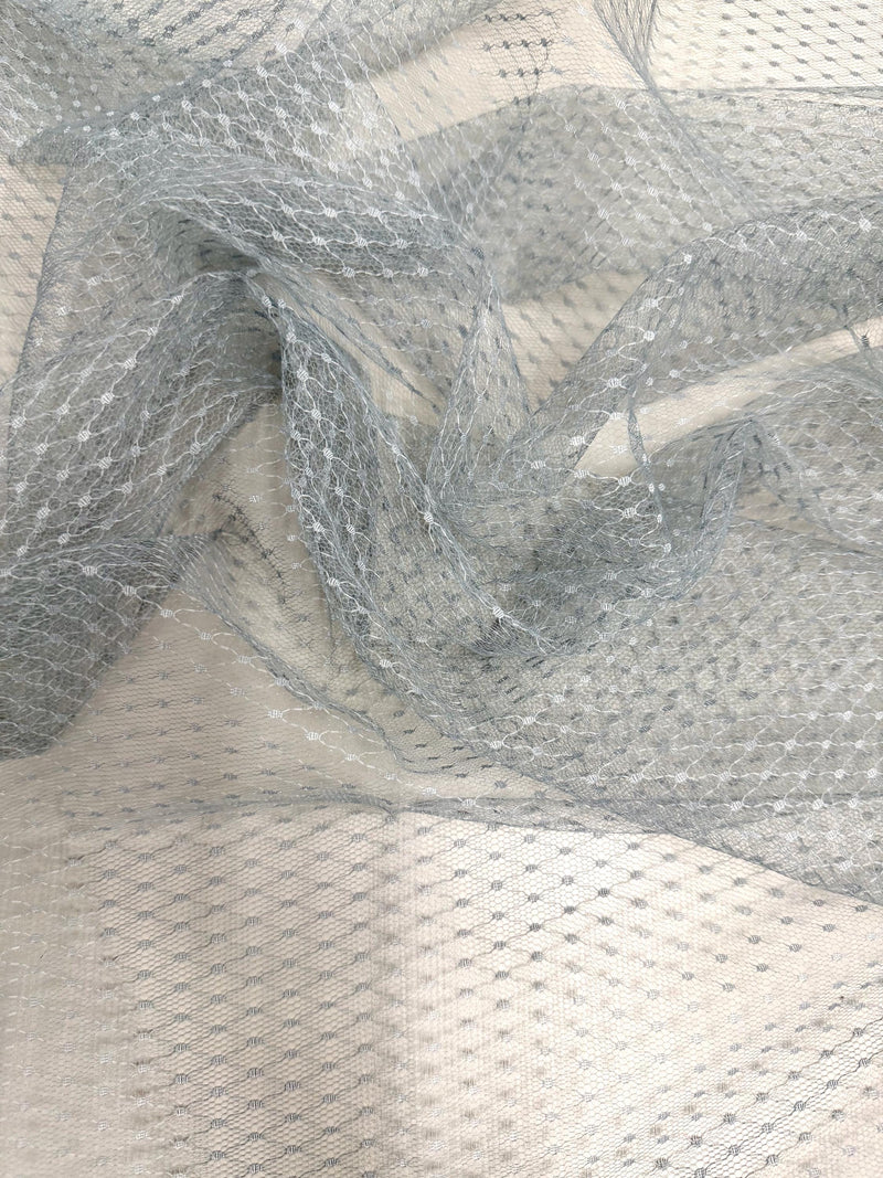 Eleanor GREY Dotted Swiss Mesh Tulle Lace Fabric for Veil, Lining, Apparel, Costume, Party/Home Decor
