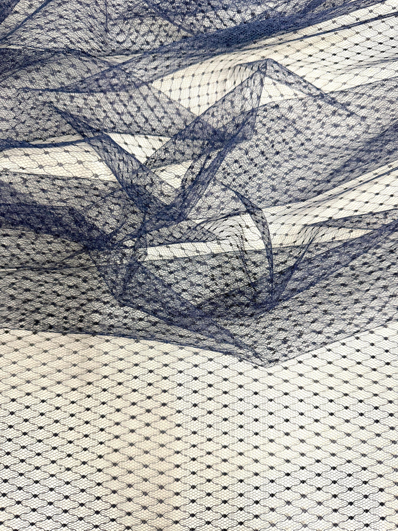 Eleanor NAVY BLUE Dotted Swiss Mesh Tulle Lace Fabric for Veil, Lining, Apparel, Costume, Party/Home Decor