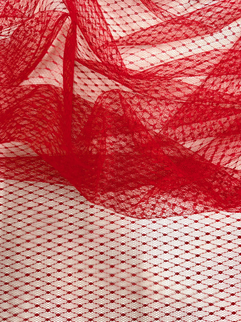Eleanor RED Dotted Swiss Mesh Tulle Lace Fabric for Veil, Lining, Apparel, Costume, Party/Home Decor