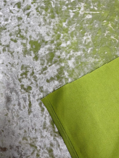 Samantha LIME GREEN SILVER Polyester Stretch Crushed Velvet Fabric by the Yard for Bows, Topknot. Headwraps, Clothes, Costumes, Crafts