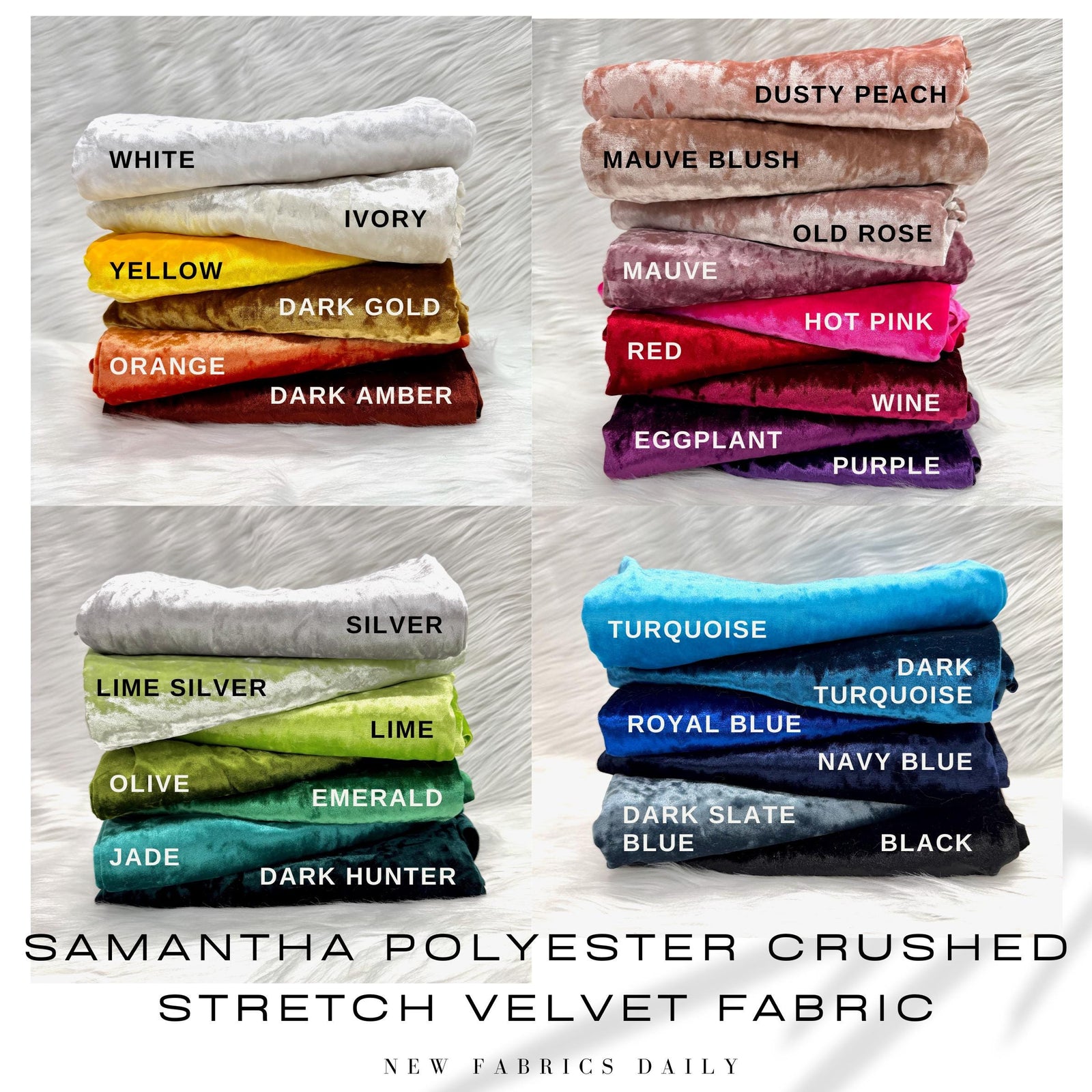 Samantha Polyester Crushed Stretch Velvet Fabric by the Yard for Bows, Top Knots, Head Wraps, Scrunchies, Clothes, Costumes, Crafts