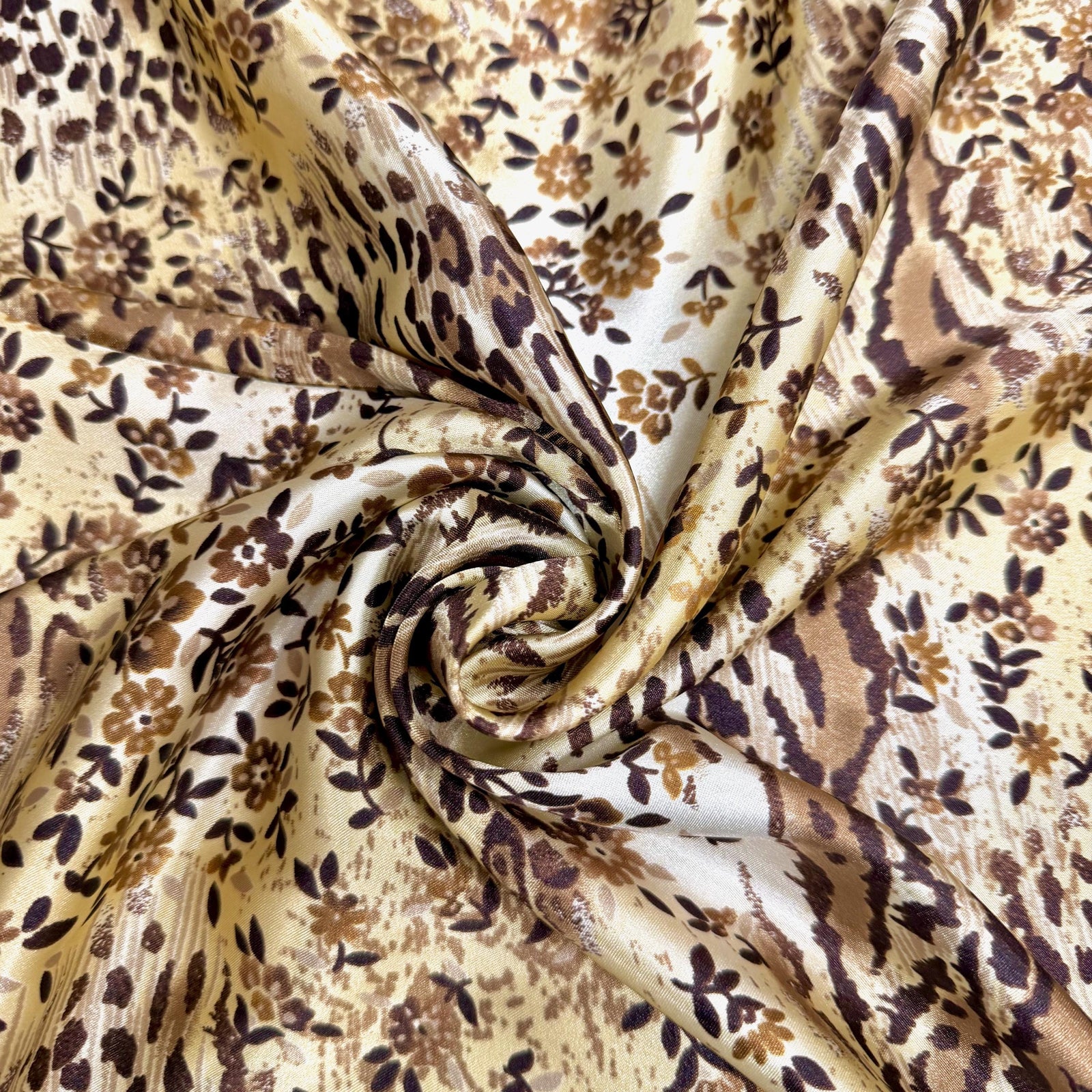 Elizabeth BROWN LIGHT GOLD Polyester Printed Charmeuse Satin Fabric for Clothes, Lining, Party Decorations, Costumes, Crafts