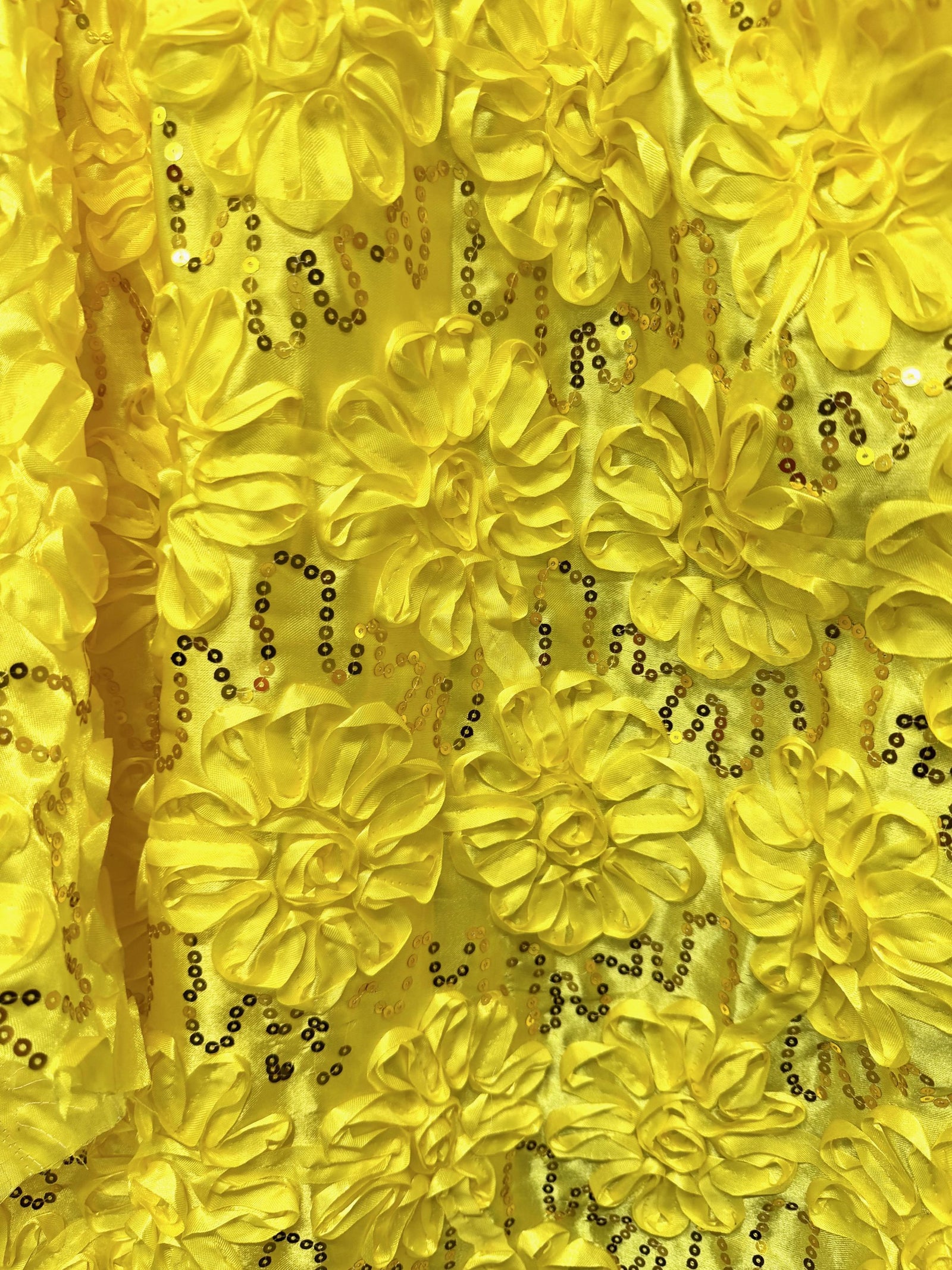 Allie YELLOW 3D Floral Polyester Satin Rosette with Sequins Fabric by the Yard - 10051