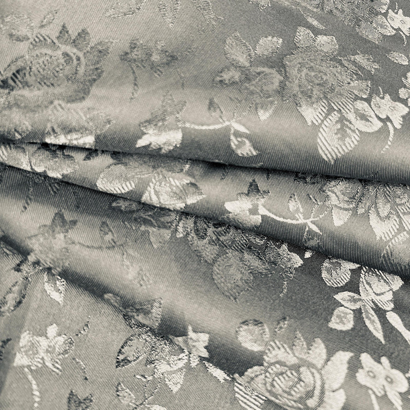 Kayla CHARCOAL GREY Polyester Floral Jacquard Satin Fabric by the Yard for Clothes, Costumes, Home Decorations, Arts and Crafts