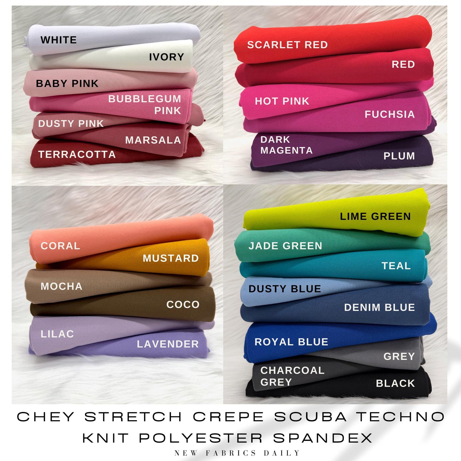 Chey Stretch Crepe Scuba Techno Knit Polyester Spandex Fabric for Bows, Top Knots, Head Wraps, Clothes, Costumes, Crafts