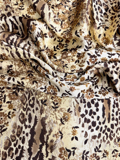 Elizabeth BROWN LIGHT GOLD Polyester Printed Charmeuse Satin Fabric for Clothes, Lining, Party Decorations, Costumes, Crafts
