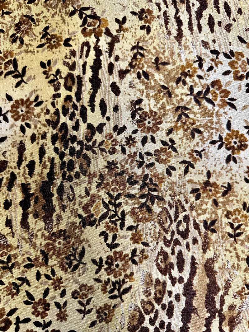 Elizabeth BROWN LIGHT GOLD Polyester Printed Charmeuse Satin Fabric for Clothes, Lining, Party Decorations, Costumes, Crafts