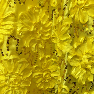 Allie YELLOW 3D Floral Polyester Satin Rosette with Sequins Fabric by the Yard - 10051