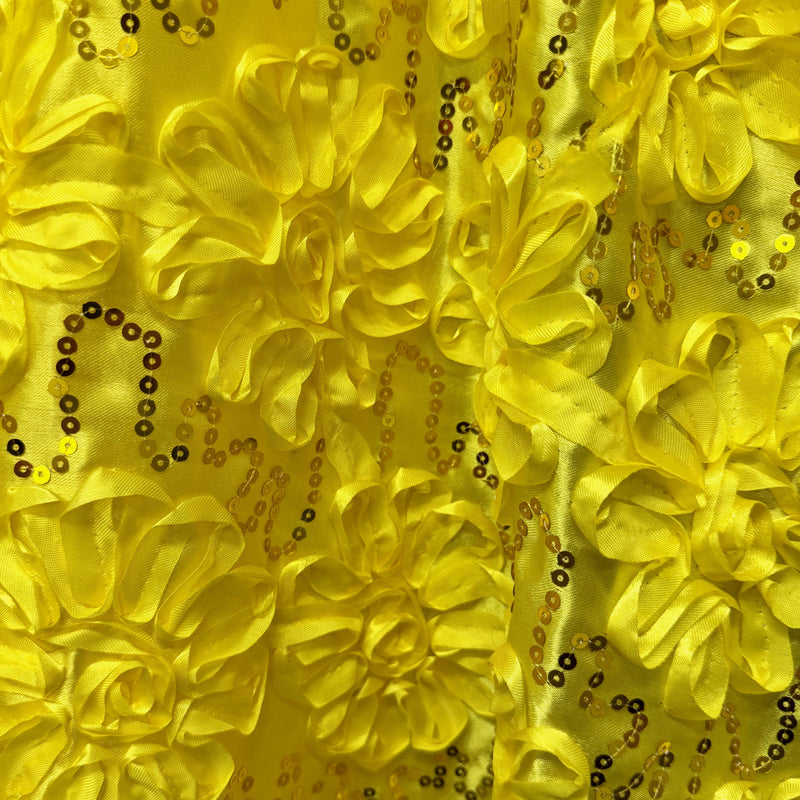 Allie YELLOW 3D Floral Polyester Satin Rosette with Sequins Fabric by the Yard - 10051