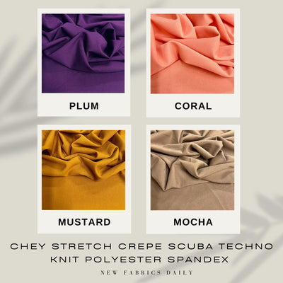 Chey Stretch Crepe Scuba Techno Knit Polyester Spandex Fabric for Bows, Top Knots, Head Wraps, Clothes, Costumes, Crafts