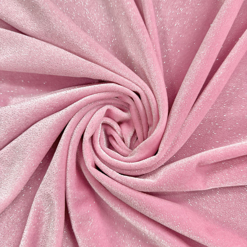 Nova PINK Polyester Spandex Stretch Glitter Velvet Fabric for Bows, Top Knots, Scrunchies, Clothes, Costumes, Crafts