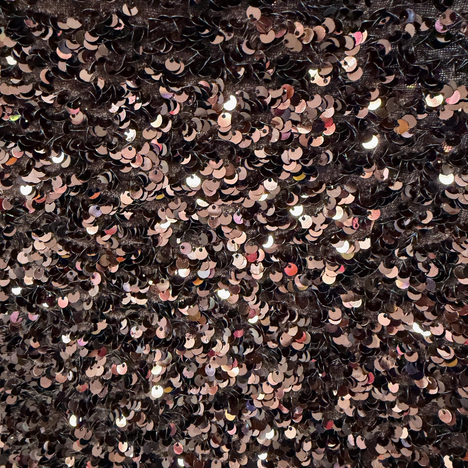 Stephanie BROWN Overlap Sequins on BLACK Stretch Velvet Fabric by the Yard for Gowns, Apparel, Costumes, Crafts - 10185