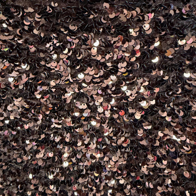 Stephanie BROWN Overlap Sequins on BLACK Stretch Velvet Fabric by the Yard for Gowns, Apparel, Costumes, Crafts - 10185