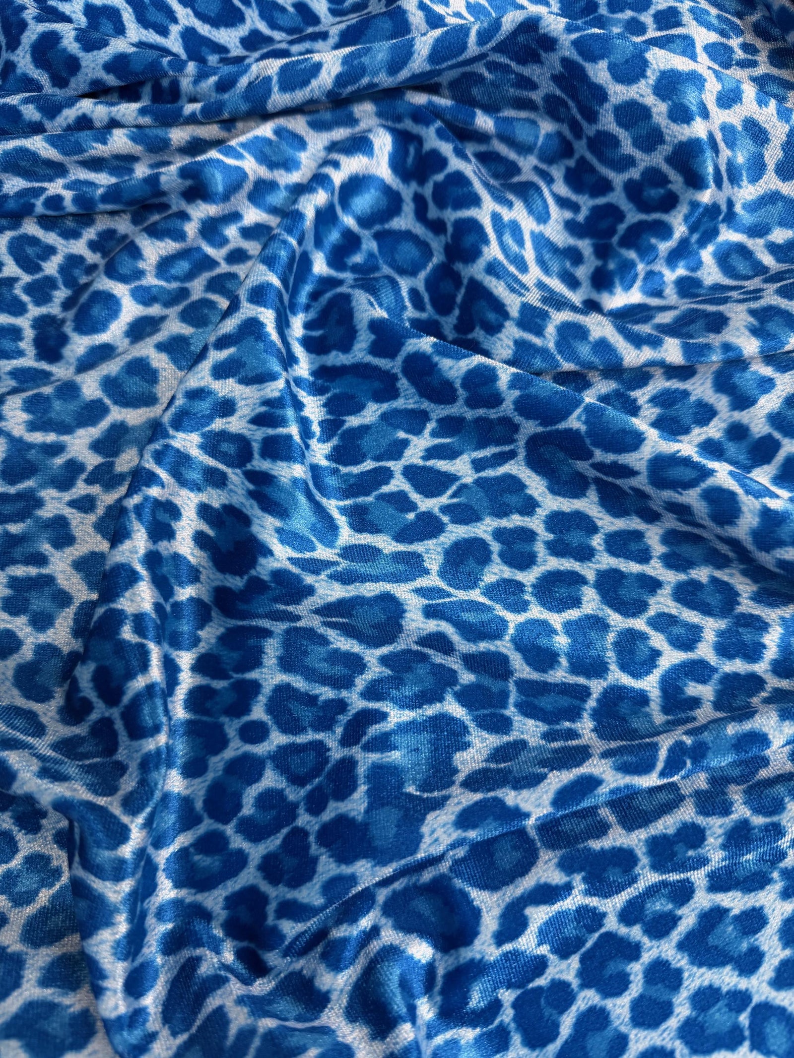 Dana TURQUOISE LIGHT BLUE Leopard Pattern Polyester Stretch Velvet Fabric for Bows, Top Knots, Scrunchies, Clothes, Costumes, Crafts - 10160