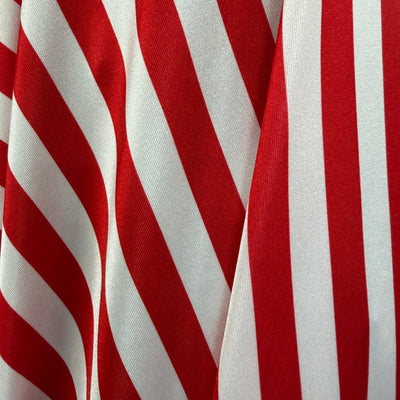 Emma RED/WHITE 1/2 Inch Stripes Printed Polyester Spandex 4-way Stretch Fabric for Apparel, Activewear, Sportswear, Costumes, Crafts