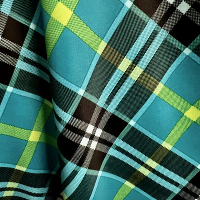 Clementine Plaid Printed Polyester Spandex 4-way Stretch Medium Weight Fabric for Apparel, Swimwear, Activewear, Costumes, Crafts