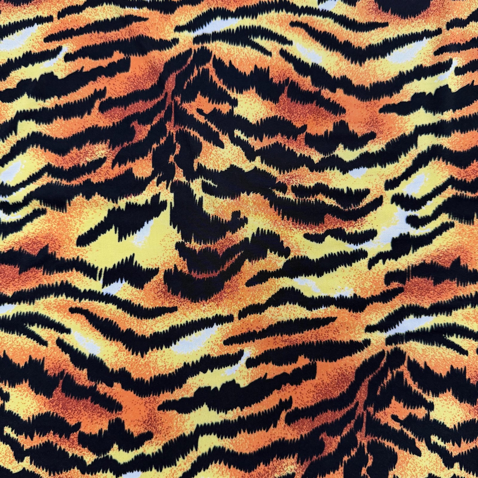 Georgia BLACK ORANGE Tiger Printed Polyester Spandex 4-way Stretch Medium Weight Fabric for Apparel, Swimwear, Activewear, Costumes, Crafts