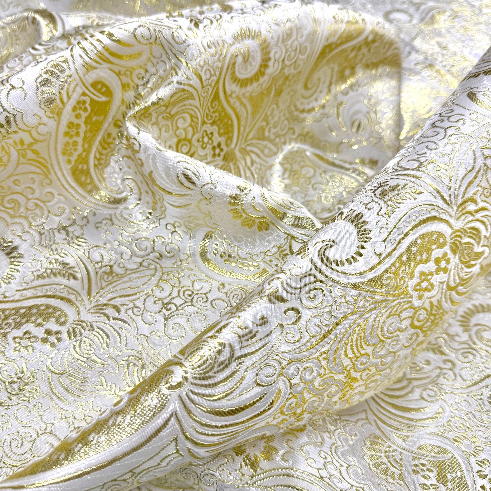 Brynn GOLD IVORY Paisley Floral Brocade Chinese Satin Fabric by the Yard - 10054