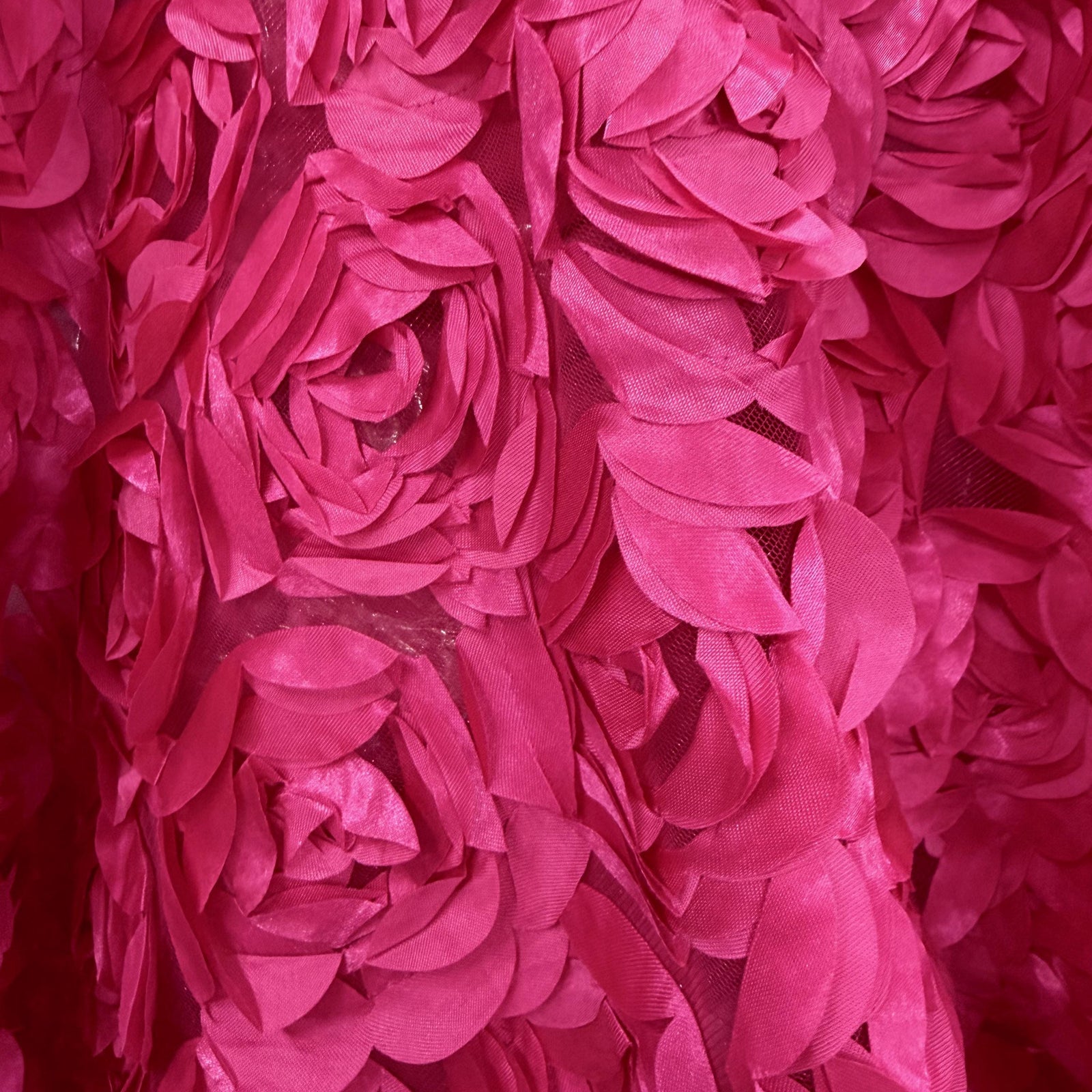 Maci HOT PINK 3D Floral Polyester Satin Rosette on Mesh Fabric by the Yard - 10057