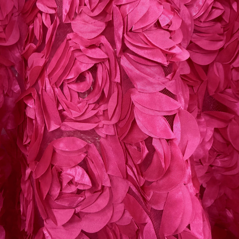 Maci HOT PINK 3D Floral Polyester Satin Rosette on Mesh Fabric by the Yard - 10057