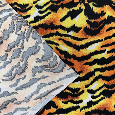 Georgia BLACK ORANGE Tiger Printed Polyester Spandex 4-way Stretch Medium Weight Fabric for Apparel, Swimwear, Activewear, Costumes, Crafts