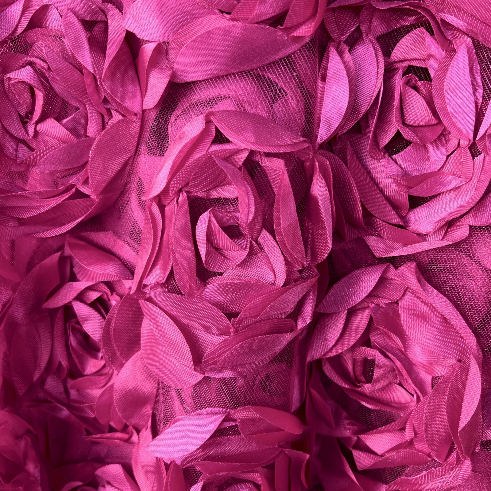 Maci FUCHSIA 3D Floral Polyester Satin Rosette on Mesh Fabric by the Yard - 10057