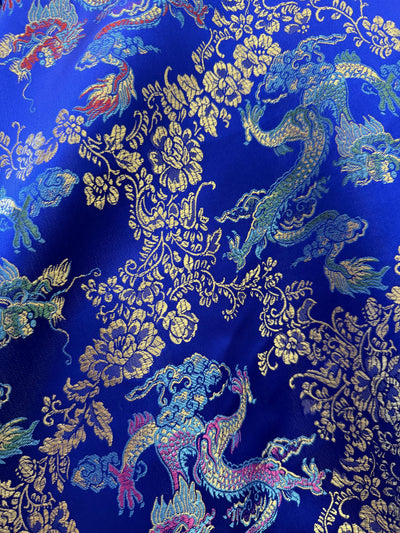 Kai ROYAL BLUE Dragon Brocade Chinese Satin Fabric for Cheongsam/Qipao, Apparel, Costumes, Bags, Crafts - 10211