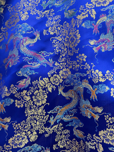 Kai ROYAL BLUE Dragon Brocade Chinese Satin Fabric for Cheongsam/Qipao, Apparel, Costumes, Bags, Crafts - 10211