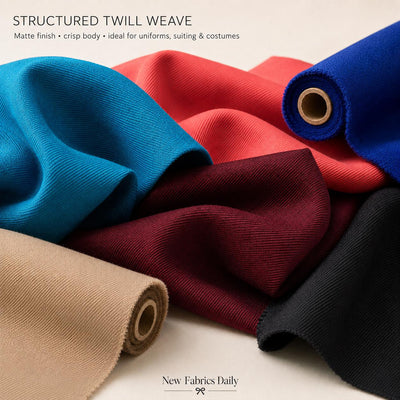 Delaney Polyester Gabardine Fabric for Skirts, Suits, Overcoats, Trousers/Slacks, Uniforms, Lining, etc.