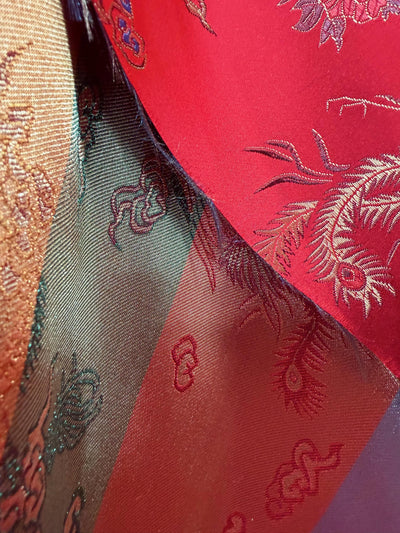 Hope DARK RED Dragon Brocade Chinese Satin Fabric by the Yard - 10040