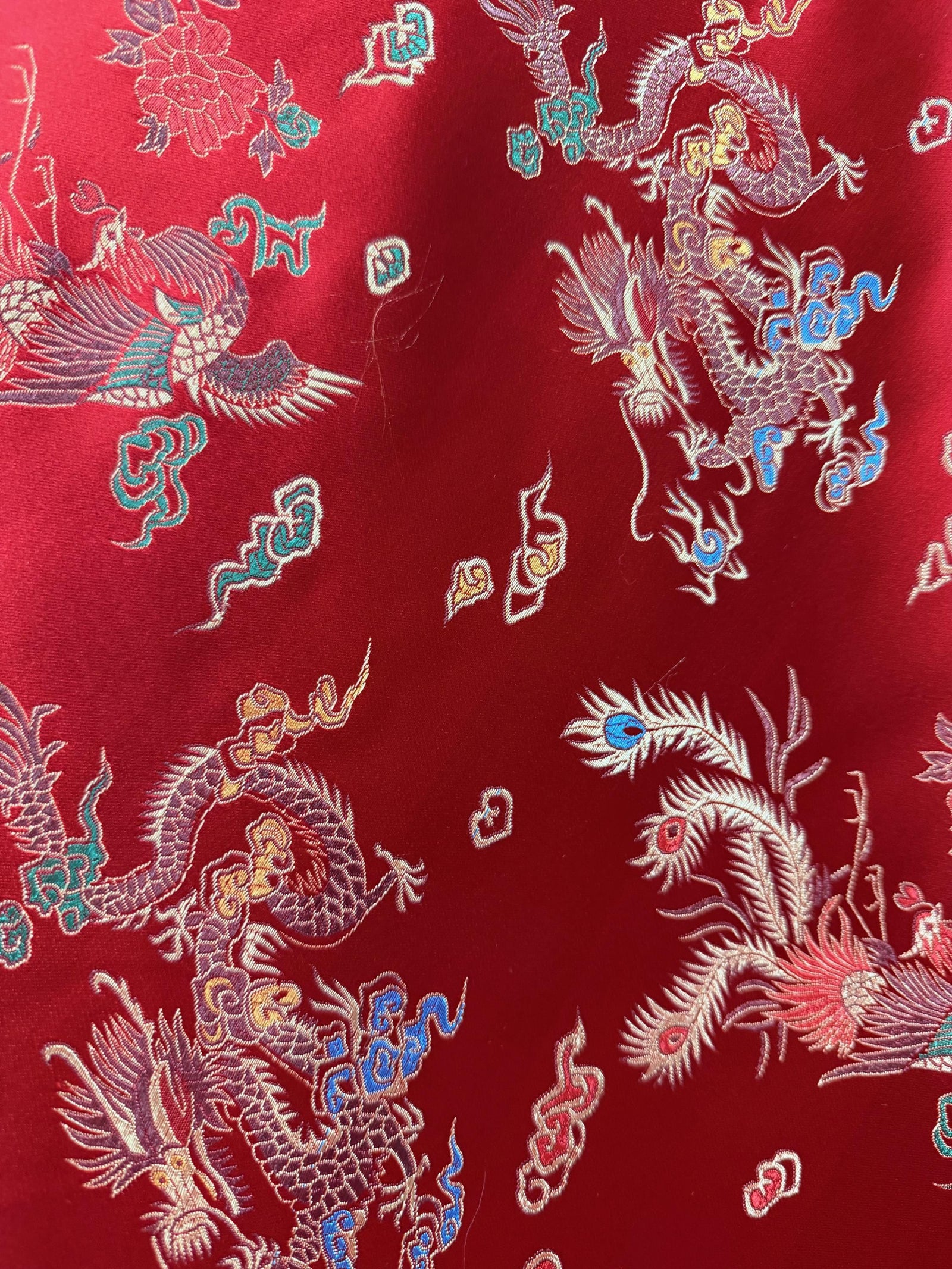 Hope DARK RED Dragon Brocade Chinese Satin Fabric by the Yard - 10040