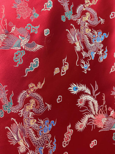 Hope DARK RED Dragon Brocade Chinese Satin Fabric by the Yard - 10040