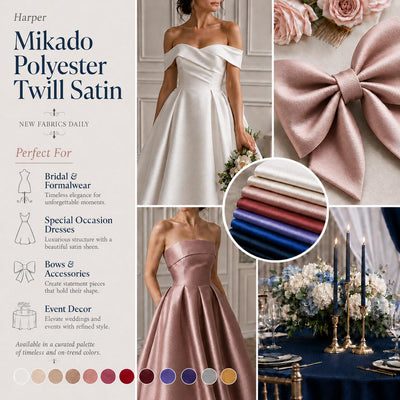 Harper MIKADO Polyester Twill Satin Fabric for Dresses, Skirts, Gowns, Wedding Dresses, Costumes