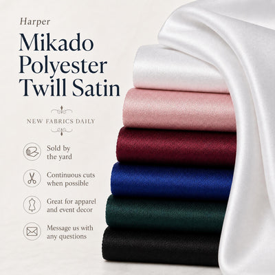 Harper MIKADO Polyester Twill Satin Fabric for Dresses, Skirts, Gowns, Wedding Dresses, Costumes