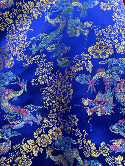 Kai ROYAL BLUE Dragon Brocade Chinese Satin Fabric for Cheongsam/Qipao, Apparel, Costumes, Bags, Crafts - 10211