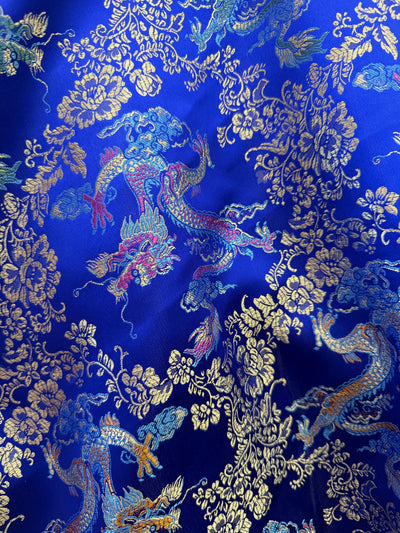 Kai ROYAL BLUE Dragon Brocade Chinese Satin Fabric for Cheongsam/Qipao, Apparel, Costumes, Bags, Crafts - 10211