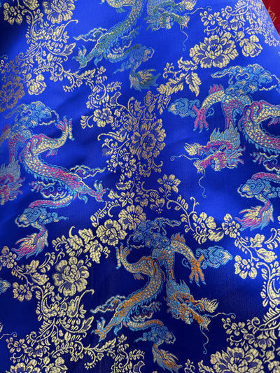 Kai ROYAL BLUE Dragon Brocade Chinese Satin Fabric for Cheongsam/Qipao, Apparel, Costumes, Bags, Crafts - 10211
