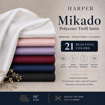 Harper MIKADO Polyester Twill Satin Fabric for Dresses, Skirts, Gowns, Wedding Dresses, Costumes