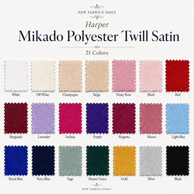 Harper MIKADO Polyester Twill Satin Fabric for Dresses, Skirts, Gowns, Wedding Dresses, Costumes