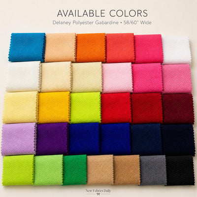 Delaney Polyester Gabardine Fabric for Skirts, Suits, Overcoats, Trousers/Slacks, Uniforms, Lining, etc.