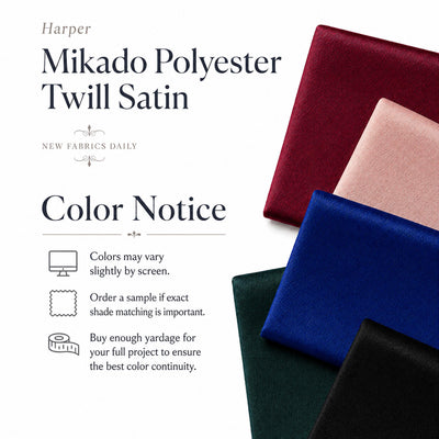 Harper MIKADO Polyester Twill Satin Fabric for Dresses, Skirts, Gowns, Wedding Dresses, Costumes