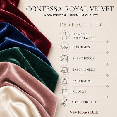 Contessa Plush Non-Stretch Velvet Fabric for Apparel, Costumes, Curtains, Chair/Throw Pillow Cover, Crafts