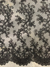 Melody BLACK Polyester Floral Embroidery with Sequins on Mesh Lace Fabric by the Yard for Gown, Wedding, Bridesmaid, Prom