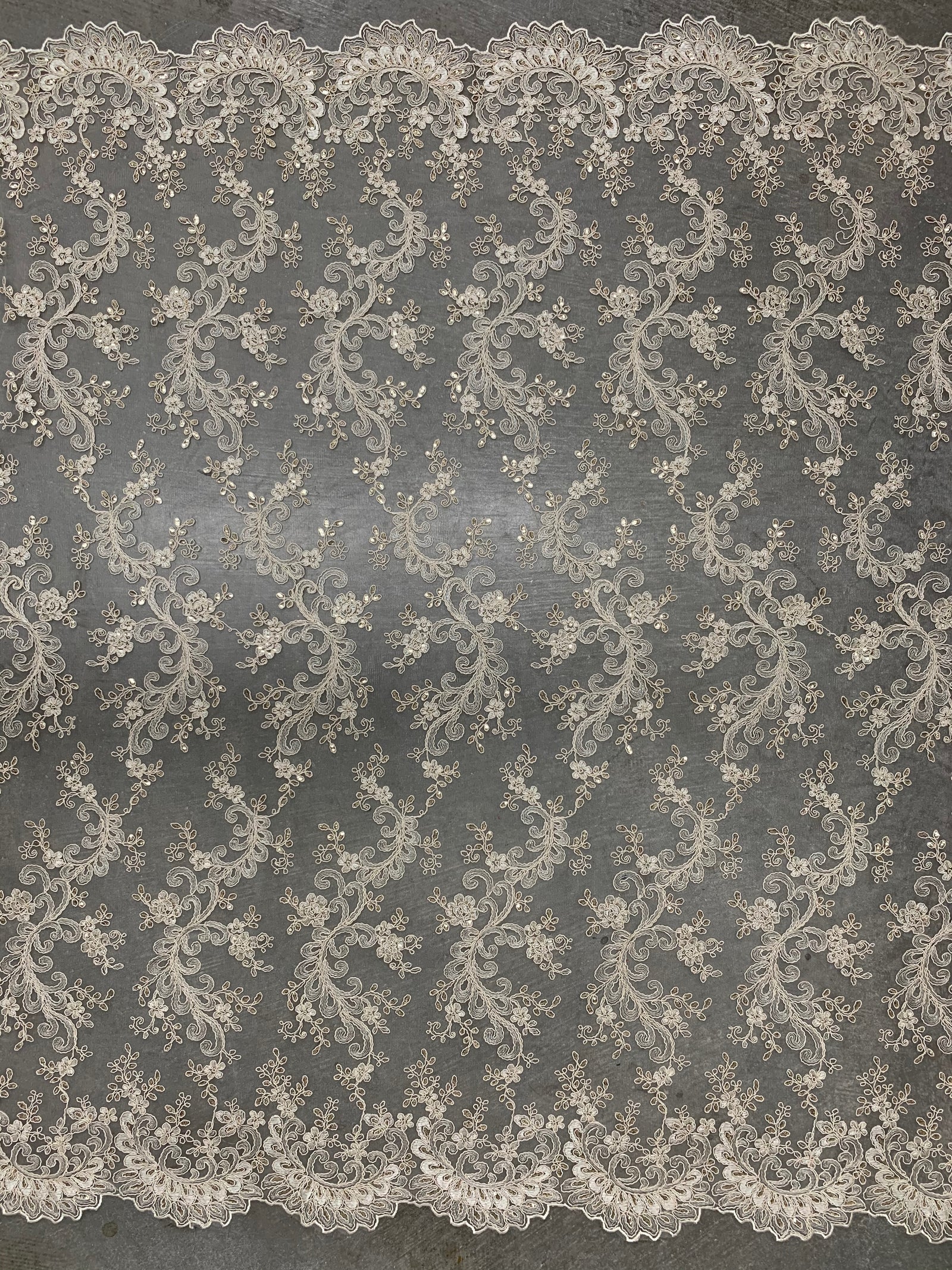 Melody CREAM Polyester Floral Embroidery with Sequins on Mesh Lace Fabric by the Yard for Gown, Wedding, Bridesmaid, Prom