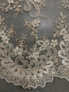 Melody CREAM Polyester Floral Embroidery with Sequins on Mesh Lace Fabric by the Yard for Gown, Wedding, Bridesmaid, Prom
