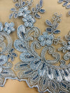 Melody LIGHT BLUE Polyester Floral Embroidery with Sequins on Mesh Lace Fabric by the Yard for Gown, Wedding, Bridesmaid, Prom