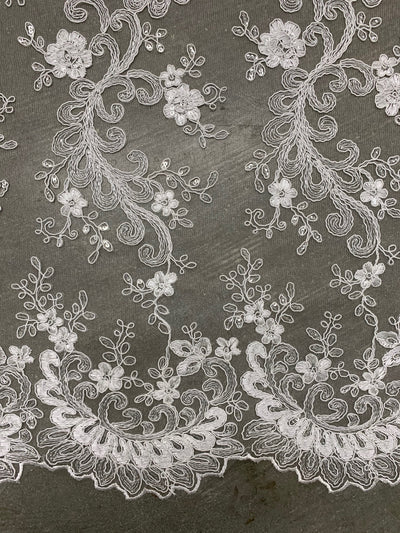 Melody IVORY Polyester Floral Embroidery with Sequins on Mesh Lace Fabric by the Yard for Gown, Wedding, Bridesmaid, Prom - 10002